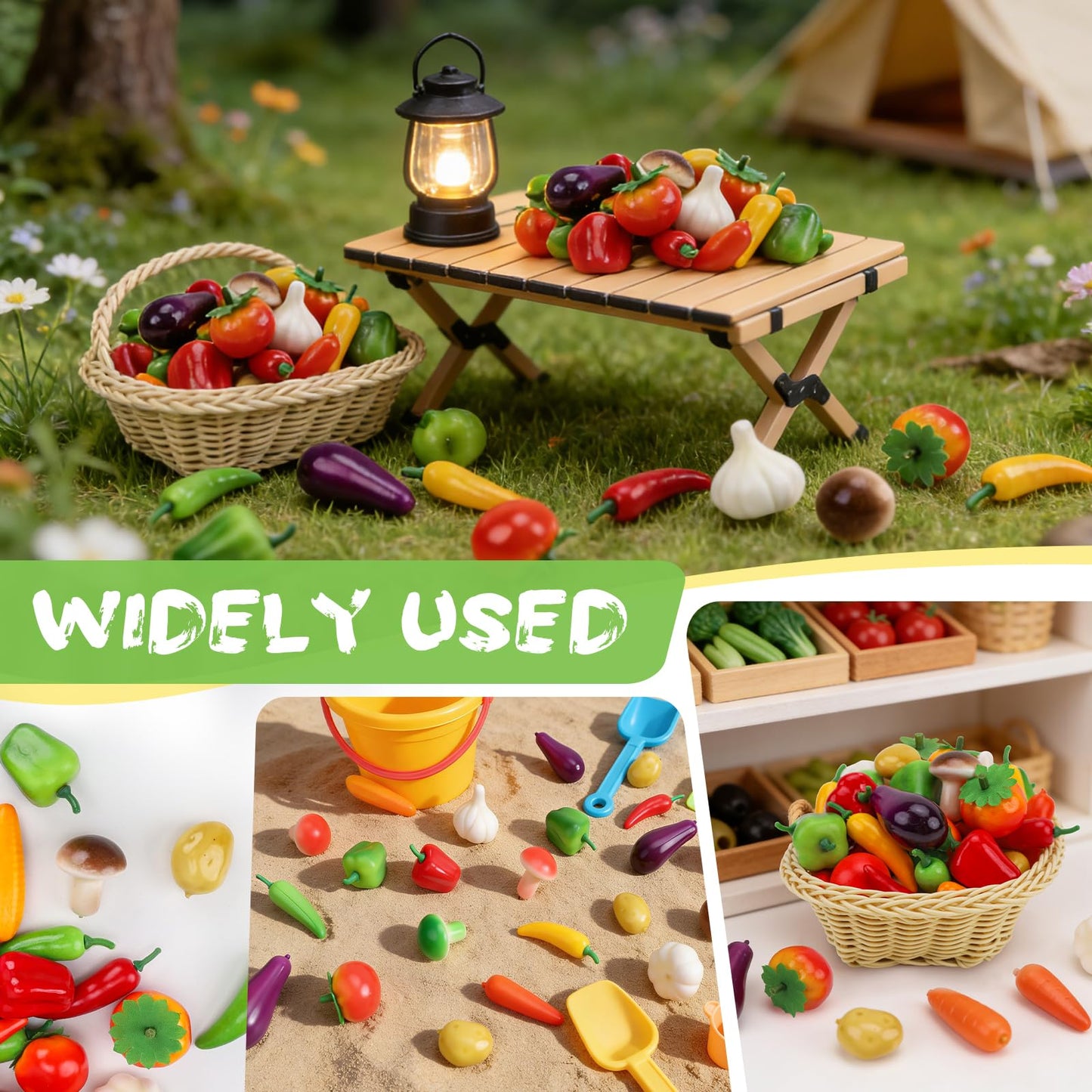Gresorth 70 PCS Fake MINI Vegetables Artificial Garlic, Corn, Pepper, Pumpkin, Carrot, Potato, Eggplant ……