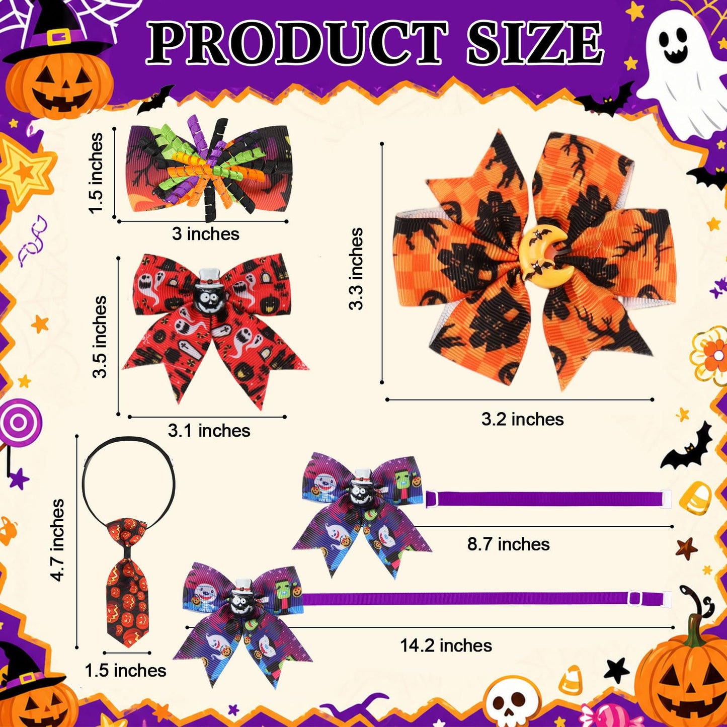 Huhumy 100 Pcs Halloween and Thanksgiving Day Dog Bow Tie Collar Bulk Adjustable Pet Bow Tie Dog Neckties Collars for Small Medium Pet Grooming Accessories Puppy Supply