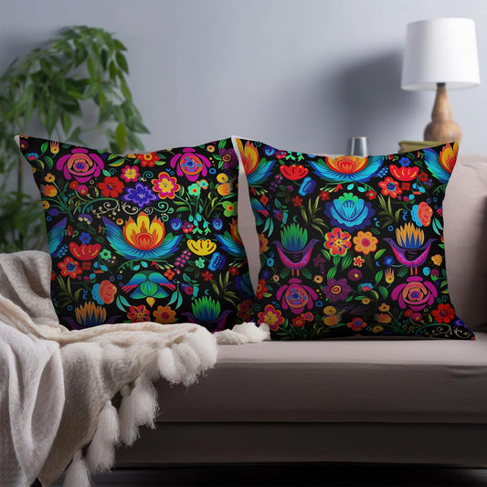 Cryfox Day of The Dead Pillow Covers 18x18 Inch Set of 2 Colorful with Floral Pillow Cases Mexican Flowers Pillowcase Square Halloween Decorative Pillow Covers for Home Sofa Car Bed Decor