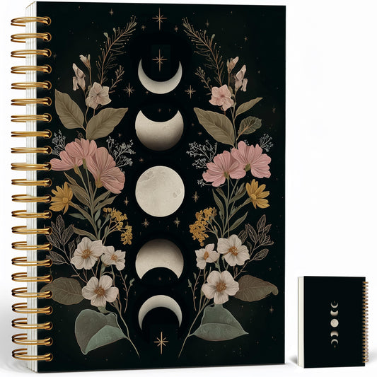 Gothic Notebook Journal for Women - A5 Spiral Notebook with Dark Academia, Flowers Design, Vintage Witchy Journal, Gothic Office & School Supplies, Unique Gifts for Women Birthday, Christmas (Moon)