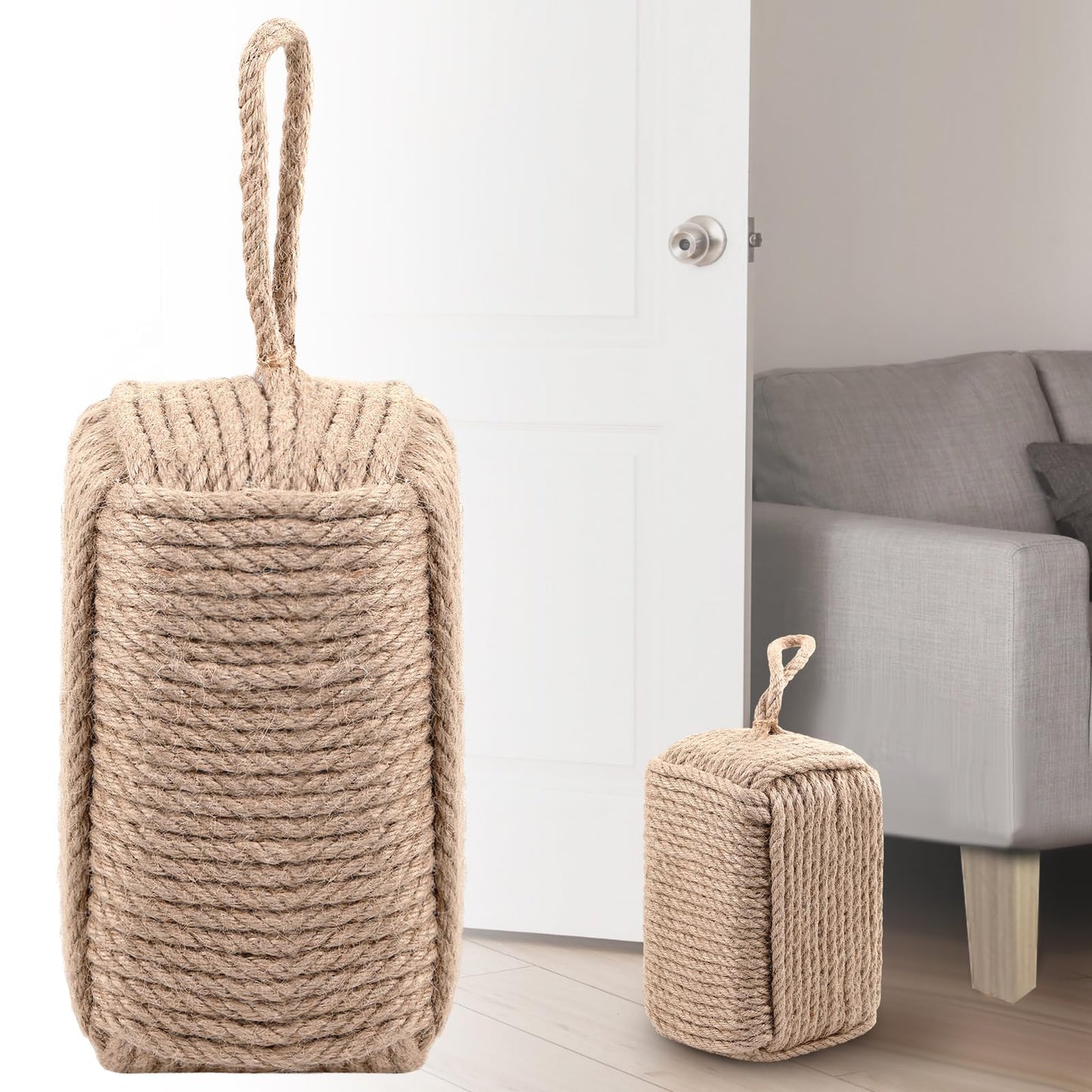 MorningRo Rope Door Stop Decorative Door Stop with Handle 4.72 ''d x 8.66''h 8.8lb Square Heavy Weighted Stoppers for Outdoor Inside Window Home to Keep Open New Home Gift Bookend