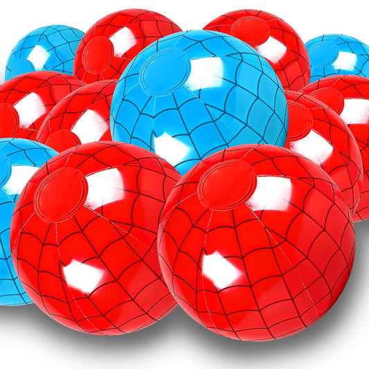 Plucktivize Inflatable Spider Beach Balls 12INS – Large Spider Web Design Balls for Kids Birthday Friends Party Decorations, Pool Games, Spider Gifts, Man and Women Celebration Supplies