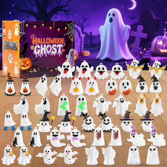 compareye Ghost Figures 48 Pcs - Halloween Party Favors, 1.6" Mini Ghost Figures for Dollhouse Decor, Trick or Treat Gift for Kids Gifts for Boys, Girls, Teens