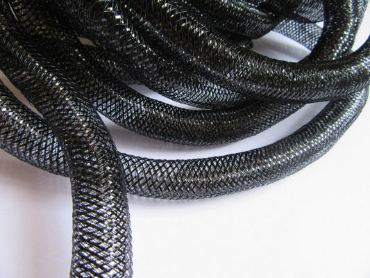 YYCRAFT 10 Yards Solid Mesh Tube Deco Flex for Wreaths Cyberlox CRIN Crafts Halloween 16mm 5/8-Inch (Shinny Black)