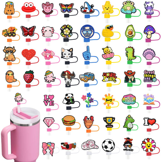 Straw Toppers for Stanley Cup 50PCS Random Different Straw Covers Cap for Tumbler Bulk Cute Funny Stanley Cup Accessories fit 0.4in/10mm and 30&40 Oz Stanleys Tumbler Straws Protector for Party gifts