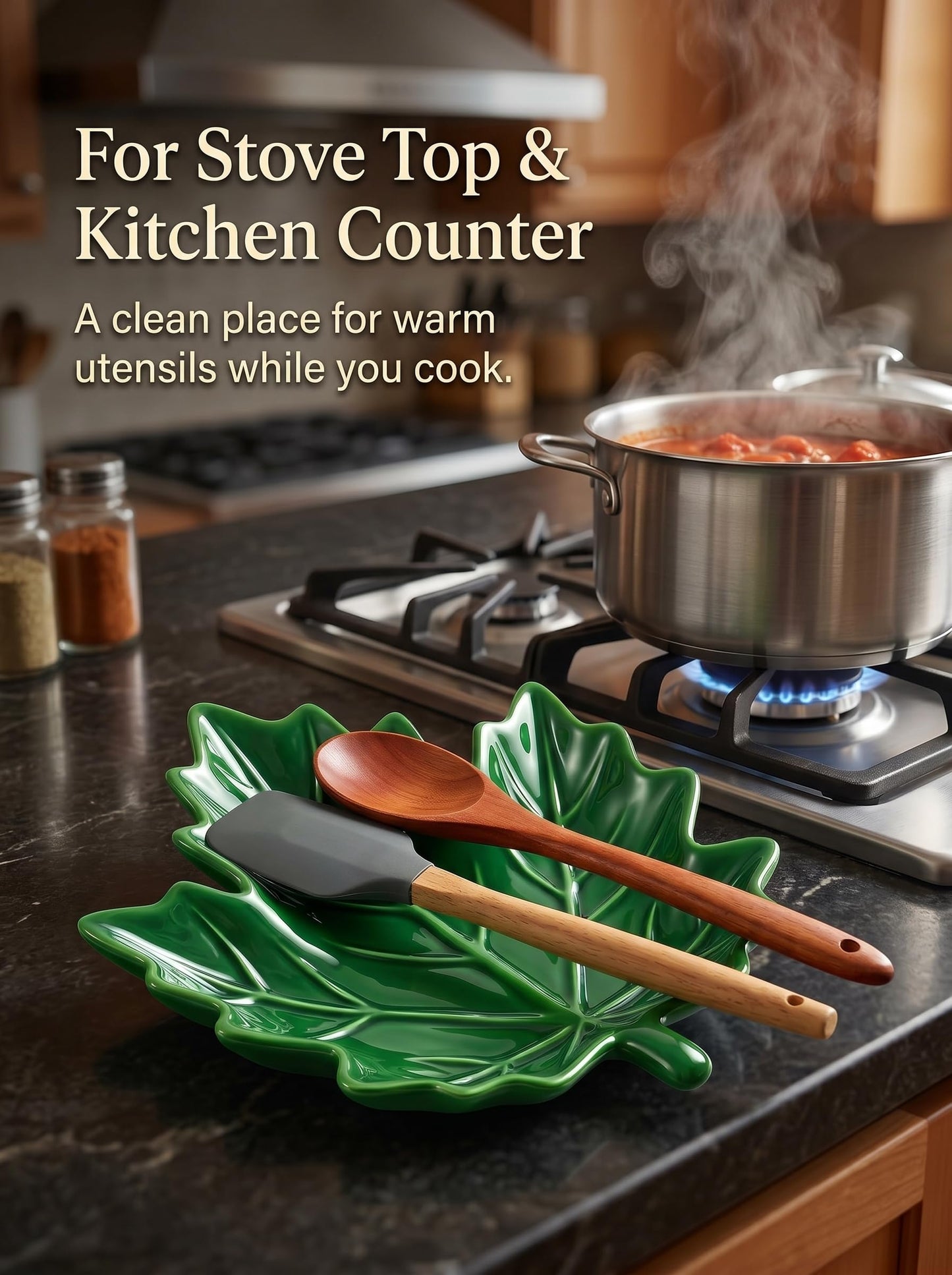 Large Maple Leaf Ceramic Spoon Rest for Stove Top and Kitchen Counter