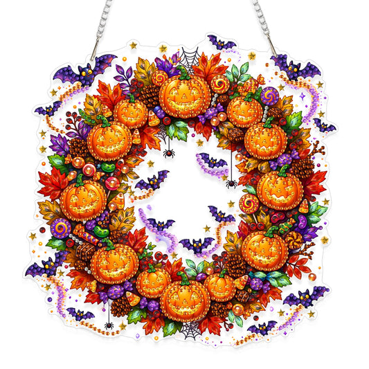 Eiflow Hanging Diamond Art Halloween Kit for Adults DIY Acrylic Diamonds Craft Painting Ornament Pumpkin Kit, Special Crystal Diamond Art Painting Window Door Hanging Pendant Wreath