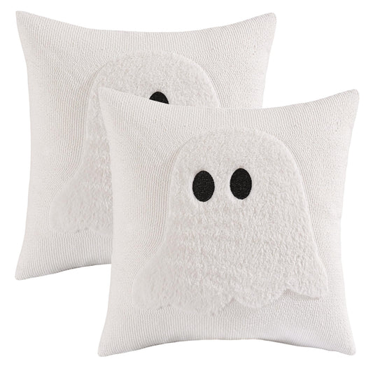 LUOYEHK Halloween Pillow Covers 18x18 Set of 2 Ghost Decorative Pillow Cases Farmhouse Plush Faux Fur Fluffy Cushion Covers for Couch Sofa Bed