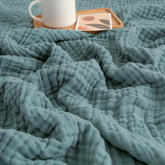 EMME Muslin Throw Blanket for Adults 100% Cotton Blankets for Couch 4-Layer Summer Breathable Gauze All Season Soft and Lightweight Pre-Washed (Teal, 50"x71")