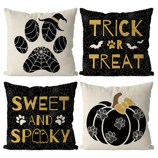 GAGEC Halloween Pillow Covers 18x18 Inch Set of 4 Dog Paws Pumpkin Throw Pillow Covers Holiday Farmhouse Pillowcase Couch Cushion Case for Indoor Outdoor Home Sofa Decor