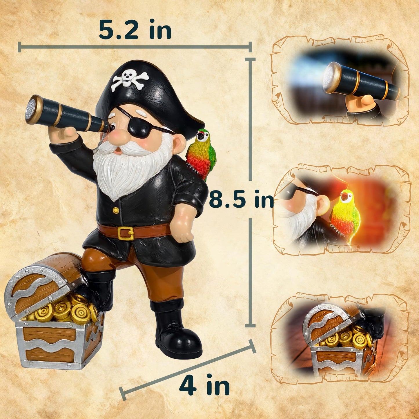 Miggley Pirate Gnome Solar Garden Statue Outdoor Figurine Decor Lights