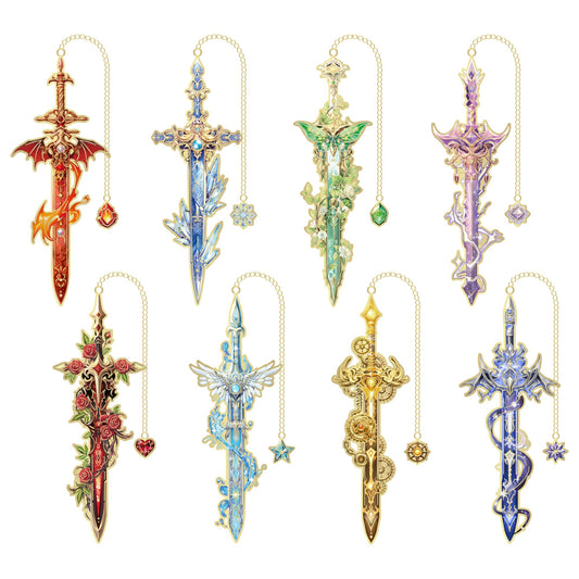 8pcs Fantasy Sword Bookmarks for Books, Journals, Planners - Cool Metal Book Markers for Reading Women & Men, Unique Book Marks Gifts for Book Lovers, Reading Accessories for Students & Adults & Kids