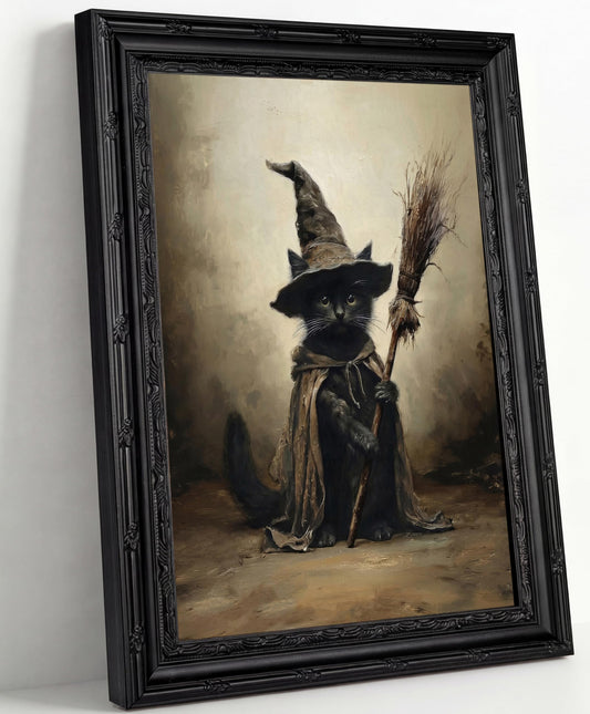 FKRYTYB Framed Halloween Wall Art, black cat witch wall decor, 9x11in