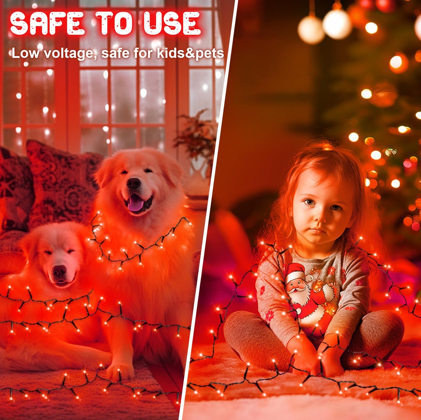FFZZKJ Red Christmas Lights Outdoor Battery Operated String Lights Total 100LED 33Ft with Timer 8 Modes 16.4Ft*2 Waterproof Outdoor Indoor for Christmas Decor, Red, 2-Pack