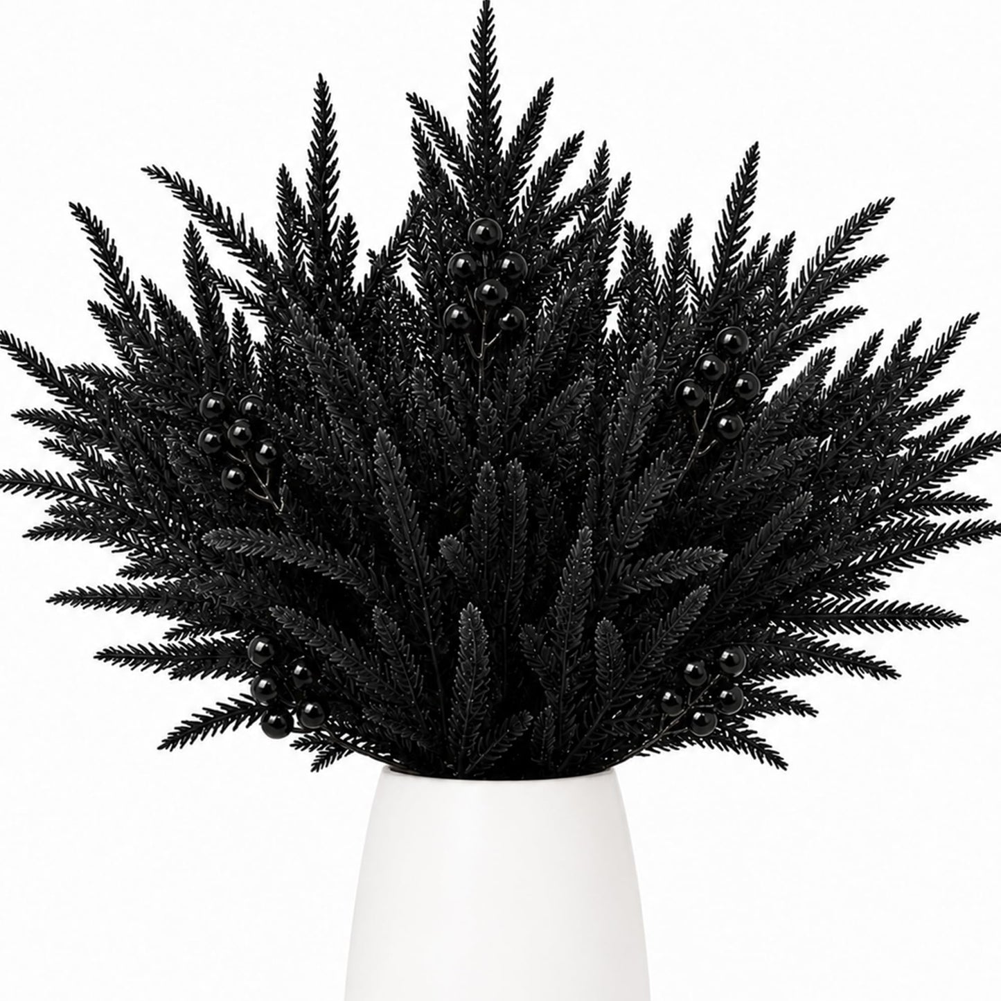 Watayo 45 Pcs Halloween Artificial Tree Branches Set, Black Norfolk Pine with Berry Picks, Halloween Fake Stems Centerpiece for Vase Garland Table Party Decor