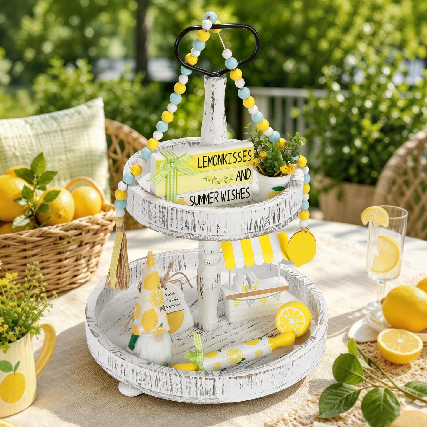 Summer Decorations for Home Indoor 8pcs Lemon Tiered Tray Decor Set