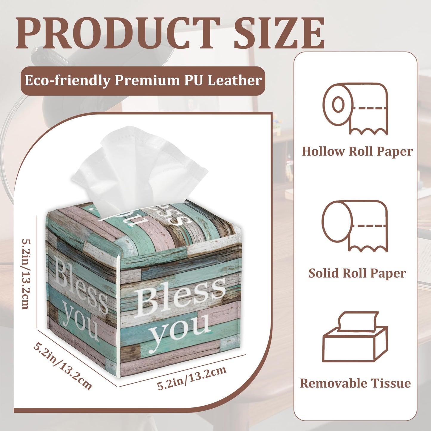 Bless You Tissue Box Cover 2Pcs PU Leather Tissue Box Holder for Home, Square Tissue Holder for Harvest Autumn Season Halloween Thanksgiving Gift