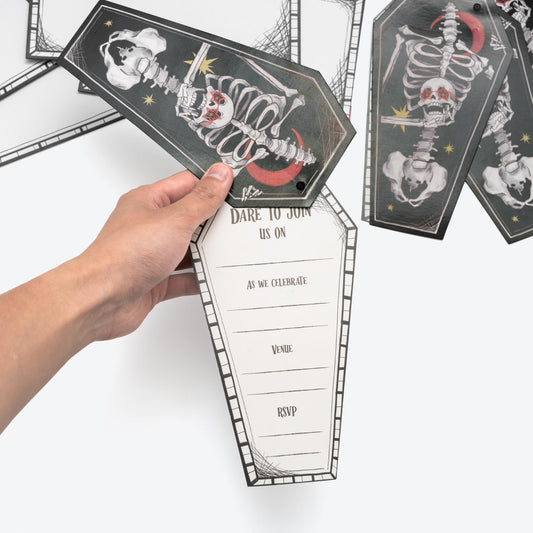 Cheerland Spooky Skeleton Coffin Gothic Summerween Party Invitations Letters With Envelopes and Stickers for Emo Parties Scary Wedding Invitation cards Goth Halloween Party Invites Party Supplies 8Pcs