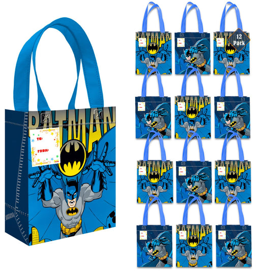 Batman Party Favor Set – 12 Pack of 8" Goodie Bags for Kids Bulk Reusable Mini Totes | Batman Birthday Party Supplies