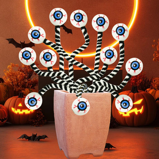 HINGTAI 12Pcs Halloween Eyeball Picks 10 Inch Branch Decoration Stems Props Decor Flowers Artificial Ornaments Centerpiece for Home Office Party Indoor Gifts (Black and White)