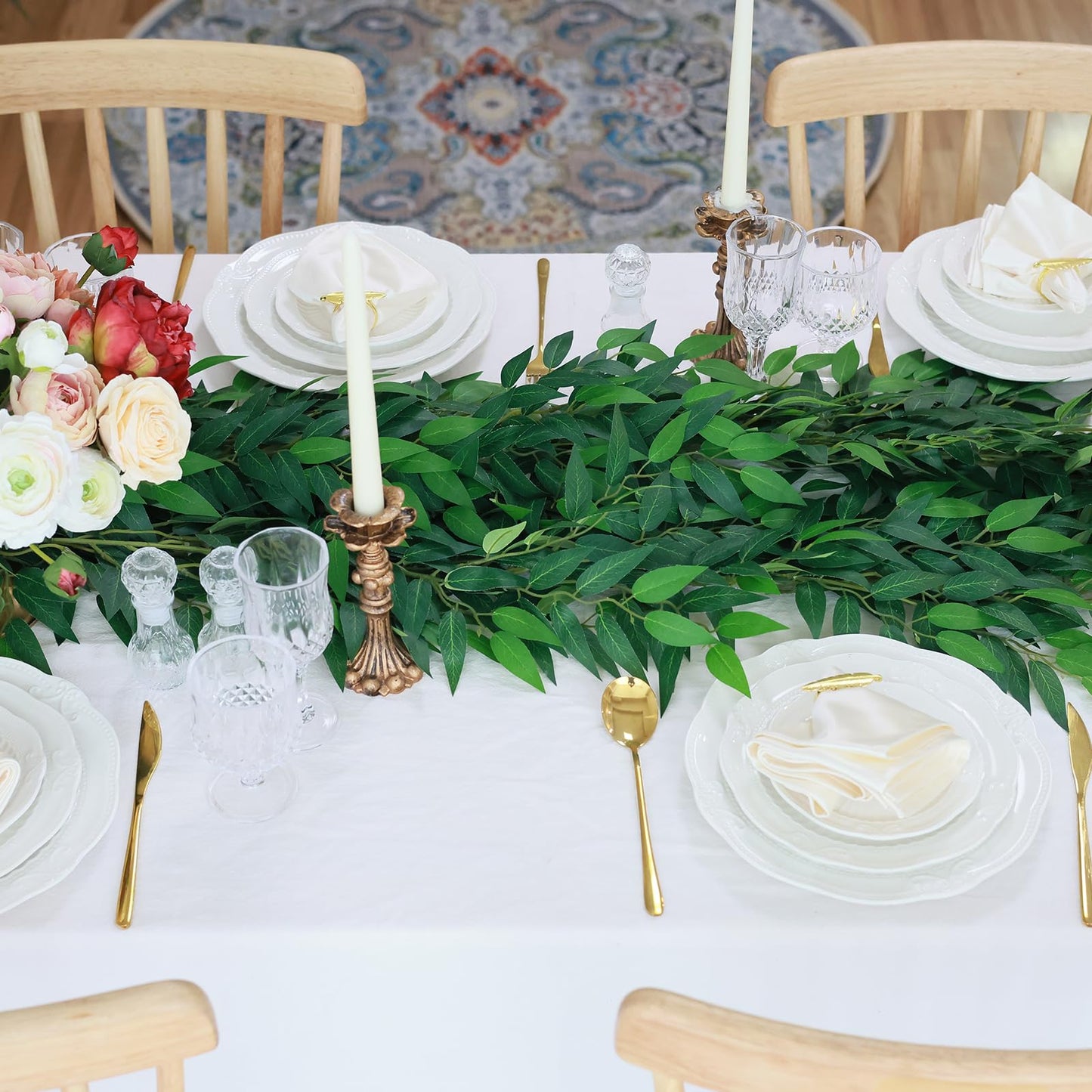 mizii Artificial Vines Garland 10 Feet Faux Italian Ruscus Vine Greenery Garland Silk Green Leaves Decoration Fake Plants Greenery for Table Centerpieces Home Room Wall Wedding Arch Decor (10 feet)