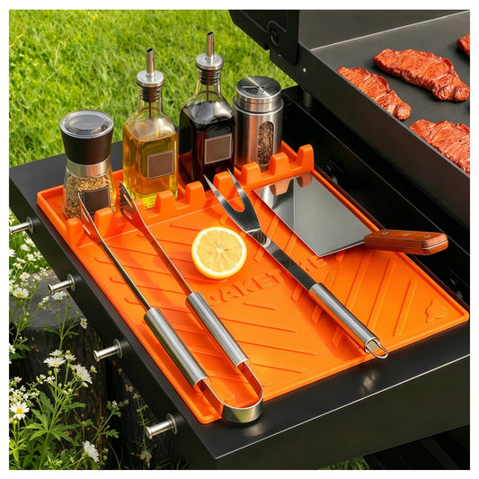 CAKETIME Silicone Grill Mats for Blackstone Griddle Accessories Baking Cooking Kitchen BBQ Must Haves Countertop Weber Traeger Stove Outdoor Camping Lawn Orange Father Dad Chef Men Gifts