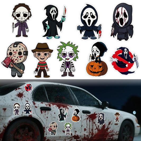 ROMINVIC Halloween Car Magnet Decorations 9 Pcs,Ghost Face Magnetic Car Decals,Garage Door Stickers Decors, Glow in The Dark Holiday Magnet for Fridge