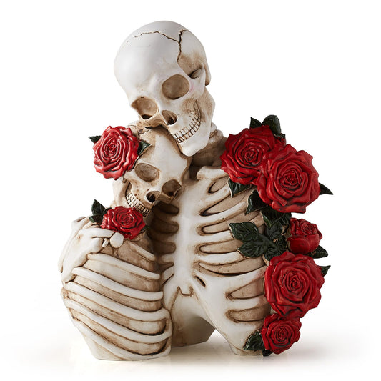 BANOMII Gothic Skeleton Couple Figurine Statues for Home Decor, Goth Wedding for Him and Her, Spooky Skull Sculpture Bedroom Decor for Couples, Oddities Halloween Decorations