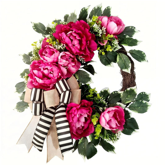 vofuly Spring Summer Wreath for Front Door,hot Pink Peony Wreath with Bow, Valentine Decor,Housewarming Gift, Wedding Door Decoration,Farmhouse Porch decor-20 inch