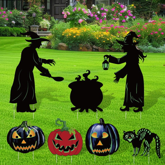 Fjoron 7 PCS Halloween Pumpkin Witch Yard Signs,Witch Outdoor Scary Decor for Halloween Party Holiday Indoor Outdoor Garden Lawn Yard Decorations