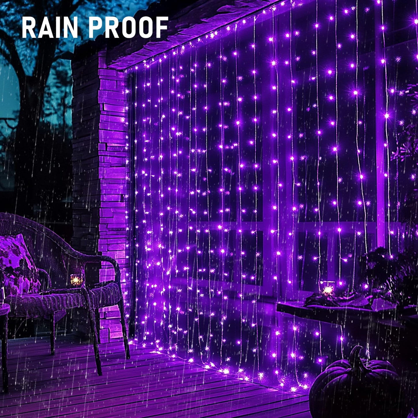 Dazzle Bright 300 LED Christmas Curtain String Lights, Halloween Fairy Lights for Bedroom with 8 Lighting Modes, Waterproof Window Light Party Wedding Garden Wall Decor, Purple