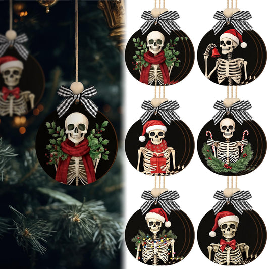 Civaner 24 Pack Black Holiday Christmas Ornament Skeleton Horror Christmas Tree Decorations Wooden Black and White Gothic Hanging Decor Spooky Decor for Home Xmas Tree Decoration Holiday Party