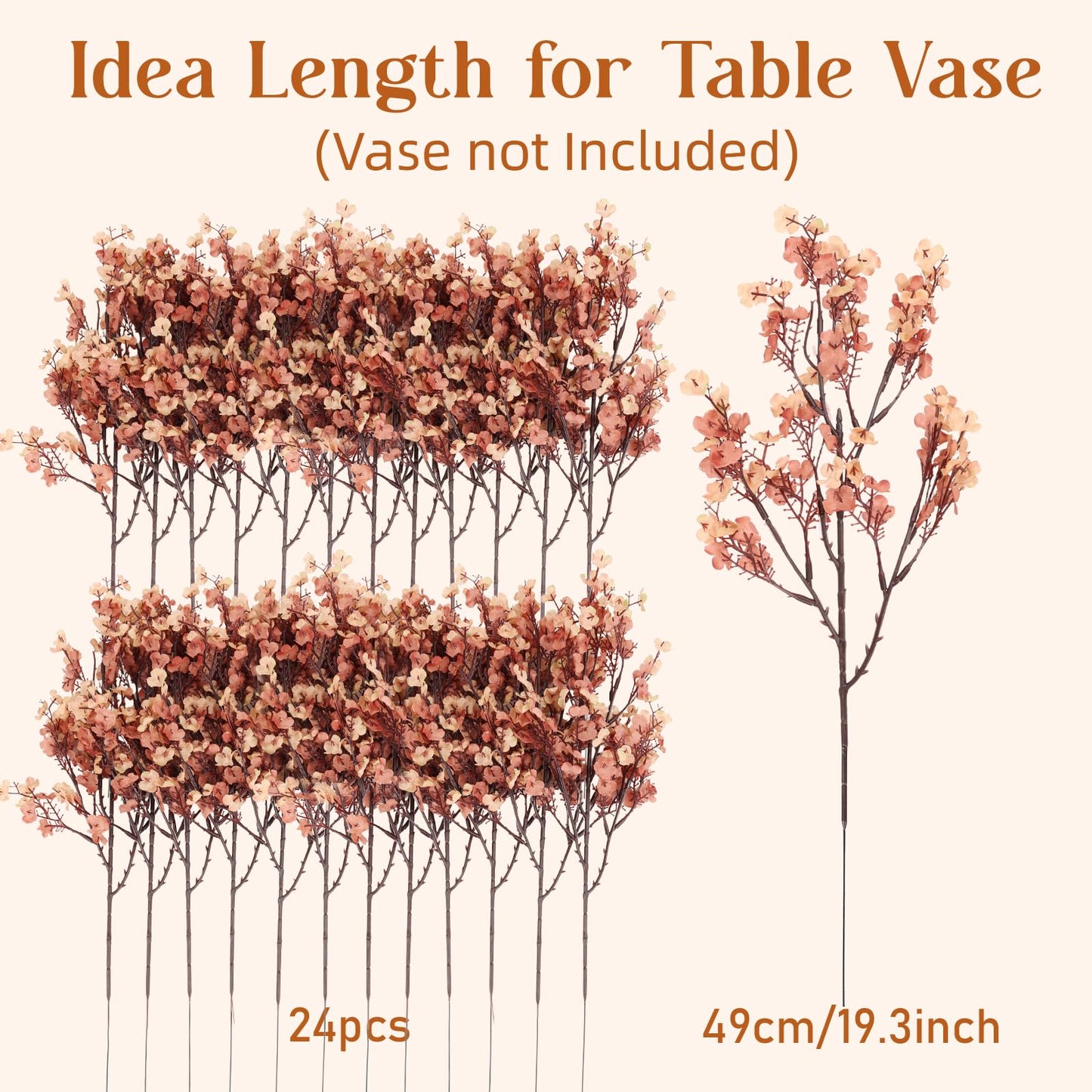 MACTING 24 PCS Babys Breath Artificial Flowers Bulk, UV Resistant Real Touch Gypsophila Faux Silk Flowers for Vase Wedding DIY Home Table Centerpiece Indoor Outdoor Fall Decorations,Light Brown
