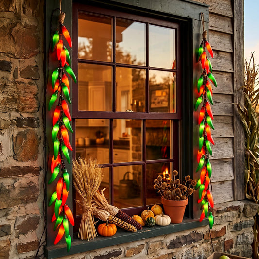 Hobbynors Red & Green Chili Pepper String Lights, 35 LED Plug-in Fiesta Decor for Mexican Kitchen, Cook-Off, Restaurant Doorway or Patio, Indoor & Outdoor Decorative Use