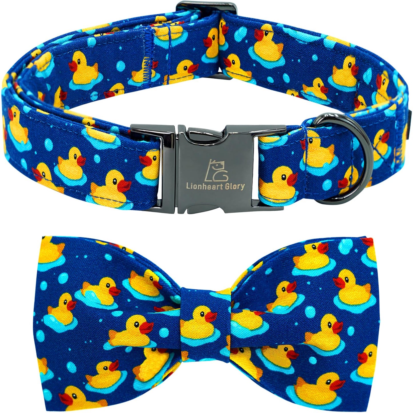 Lionheart glory Dog Bow Collar Ducky Pattern Cute Boy Collars for Small Dogs,Soft Duty Adjustable Dog Collar with Bowtie Spring Summer Puppy Collars Bows Pet Gift