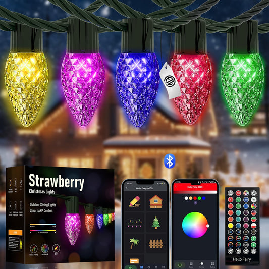 Soiarllt Smart Christmas Lights, C9 RGB 66ft 100LED Connectable Strawberry Lights, App Remote Control, Music Sync, Color Changing Christmas Light Outdoor with 48 Scene Modes for Xmax House Decor
