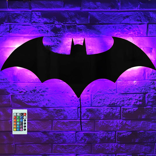 Bat Night Light Superhero LED Signal Cool Lamp with 16 Colors Remote Control Wall Sconce Acrylic Engraved Neon Sign Light Room Wall Decor for Bedroom Party Birthday Xmas Gifts