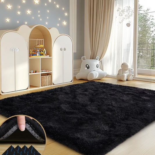 Mugorn Black Rugs for Living Room, 4x6 Feet Large Fluffy Area Rugs for Bedroom, Soft Carpet Shag Kids Rug for Nursery, Bedside, Indoor, Dorm Decor (4ft x 6ft, Black)
