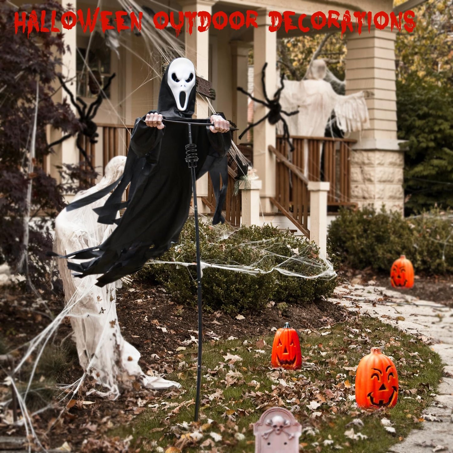 LarpGears Halloween Scarecrow Rotatable Ghost of Death Outdoor Decoration, 7.5Ft Flying Ghost for Garden, Porch, Yard
