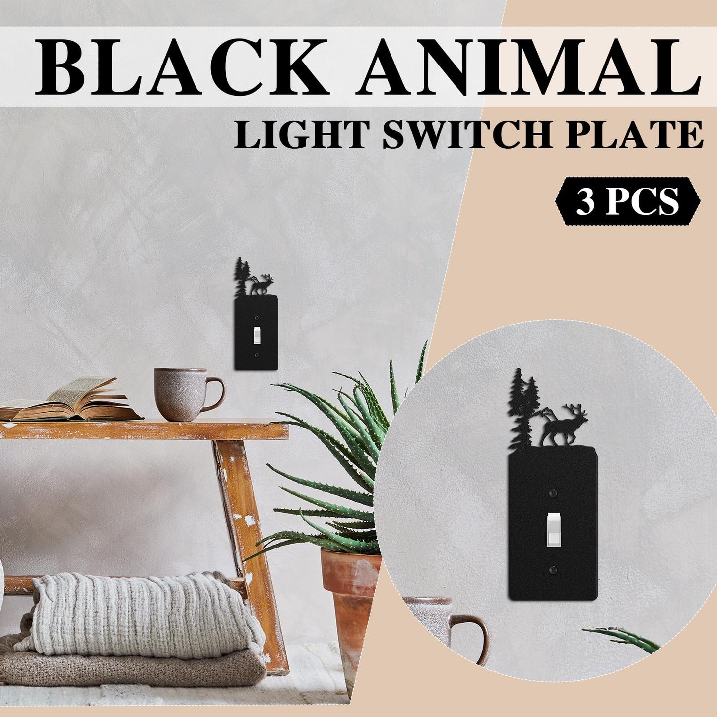 Flutesan 3 Pieces Metal Bear Light Switch Cover Plate Rustic Toggle Moose Light Switch Cover Cute Nature Animal Mountain Outlet Plate Decorative for Bedroom Home Office (Exquisite)