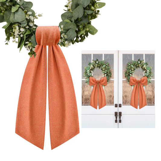 2 Pcs Orange Wreath Sash for Front Door Linen Wreath Ribbon Bow for Fall Yard Porch Garland Home Decor