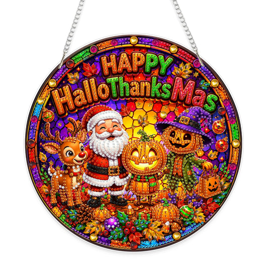 Eiflow Hanging Diamond Art Fall Kit for Adults DIY Acrylic Thanksgiving Diamonds Craft Painting Ornament Pumpkin Kit, Special Crystal Christmas Diamond Art Painting Window Door Hanging Pendant