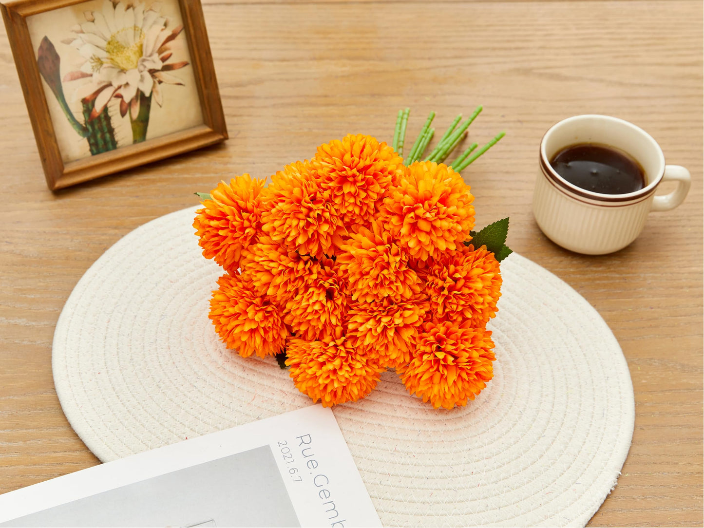 SITUMEIZI 12 Pcs Orange Artificial Chrysanthemums Flowers Ball Flower Fake Mums Silk for Fall Decor Halloween Thanksgiving Day Wedding Home Kitchen Decoration Floral Arrangement