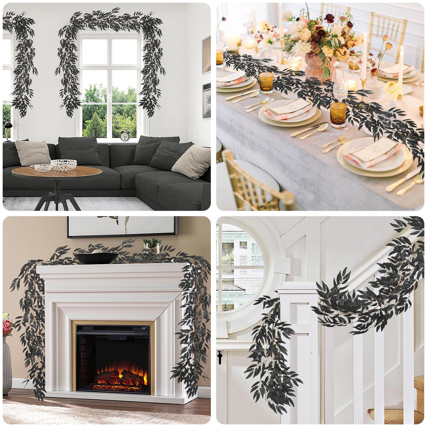 RECUTMS Artificial Hanging Willow Leaves Vine Twigs 2Pcs 5.9Ft Halloween Black Leave Garland Fake Silk Willow leaf Ivy Faux Greenery Plant for Indoor Outdoor Jungle Birthday Fall Christmas Party Decor