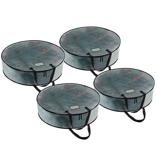 VENO 24 Inch Wreath Storage Container, 4 Pack Clear Round Christmas Wreath Storage Bag, Heavy Duty Clear Holder with Wall Hanging Handles