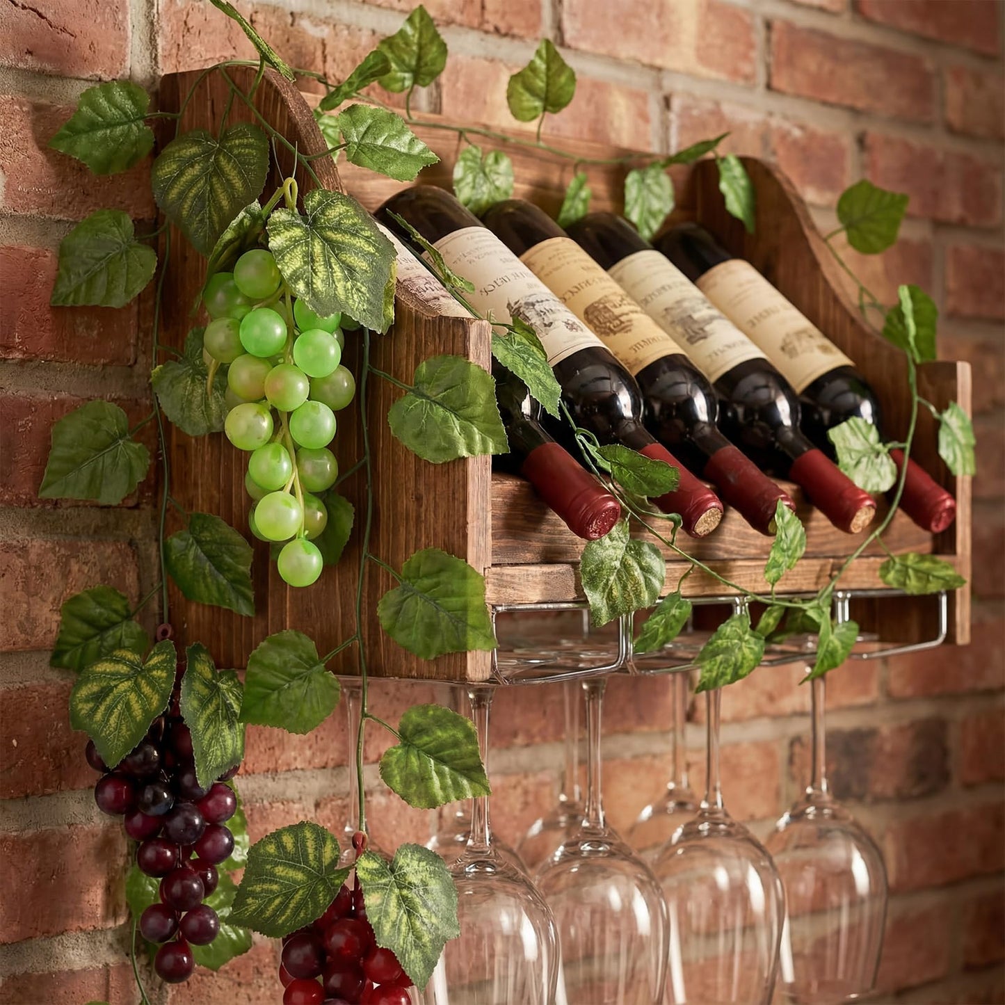 Wavyknot 30 Pack Artificial Fake Grapes with 12 Strands Faux Grape Vines Hanging Plant Leaves Realistic Fruits Decoration for Home Party Garland Wedding Outside Decor