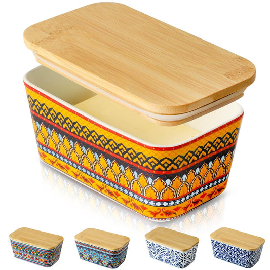 JINGUS Butter Dish with Lid, 6.5"Ceramic Butter Container for Countertop