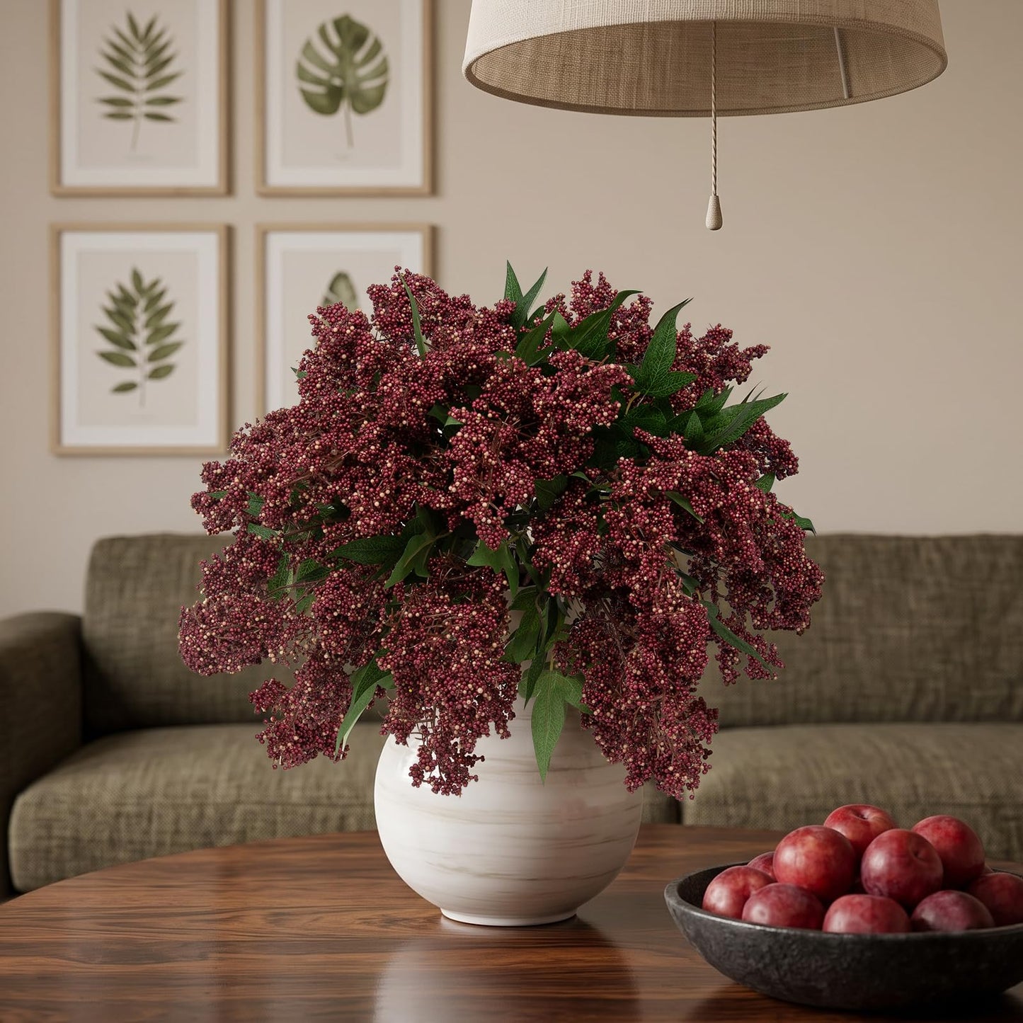 Daynight 17In Artificial Berry Stem for Vase, 6 Pcs Faux Nandina Branches Fall Floral Picks Fake Realistic Berry Spray for Wedding Autumn Thanksgiving DIY Farmhouse Home Decor(6, Purple, 17Inch)