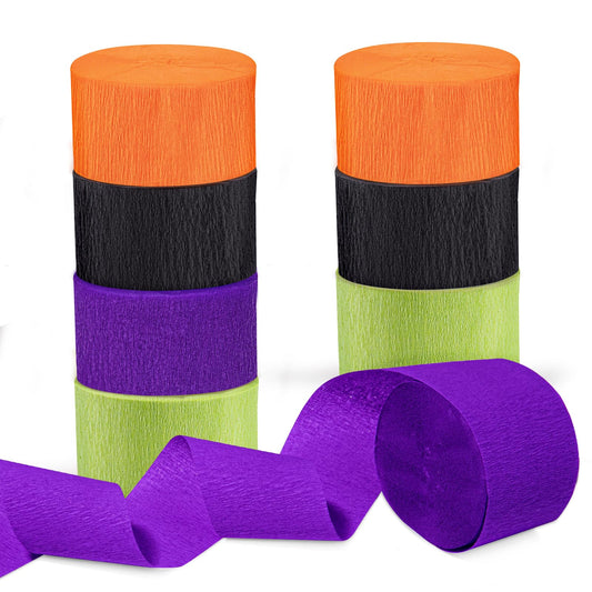 Riqiaqia Halloween Streamers, 8 Rolls Black & Orange Crepe Paper Streamers for Halloween Party Decorations, Birthday & Home Backdrop Decorations