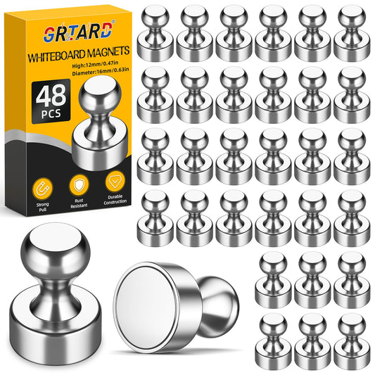 Grtard 48 Pack Magnetic Push Pins, Fridge Magnets for Whiteboard, Whiteboard Magnets Refrigerator Magnets, Small and Strong Push Pin Magnet for Office, School, Locker, and Map Magnet